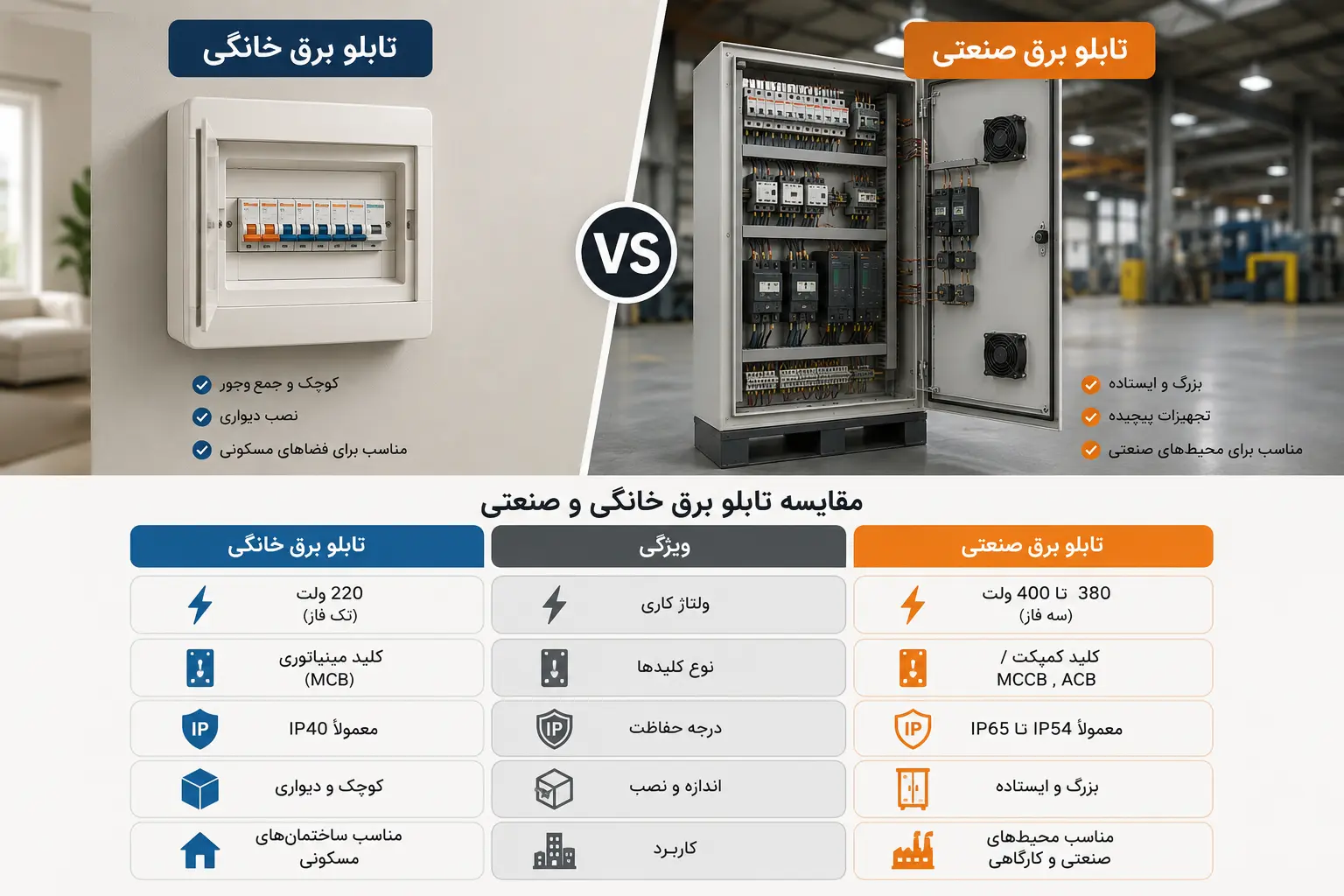 تفاوت تابلو برق خانگی و صنعتی